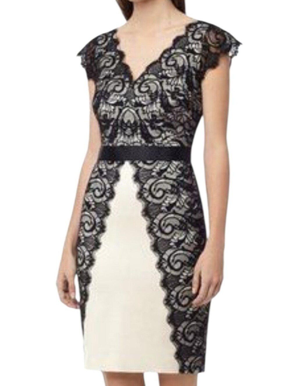 Reiss Black & Cream Lace Sleeveless Sheath Dress Size 4